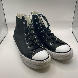 Converse - Hightop Faux Leather Tennis Shoes - Black / White- - 6.5